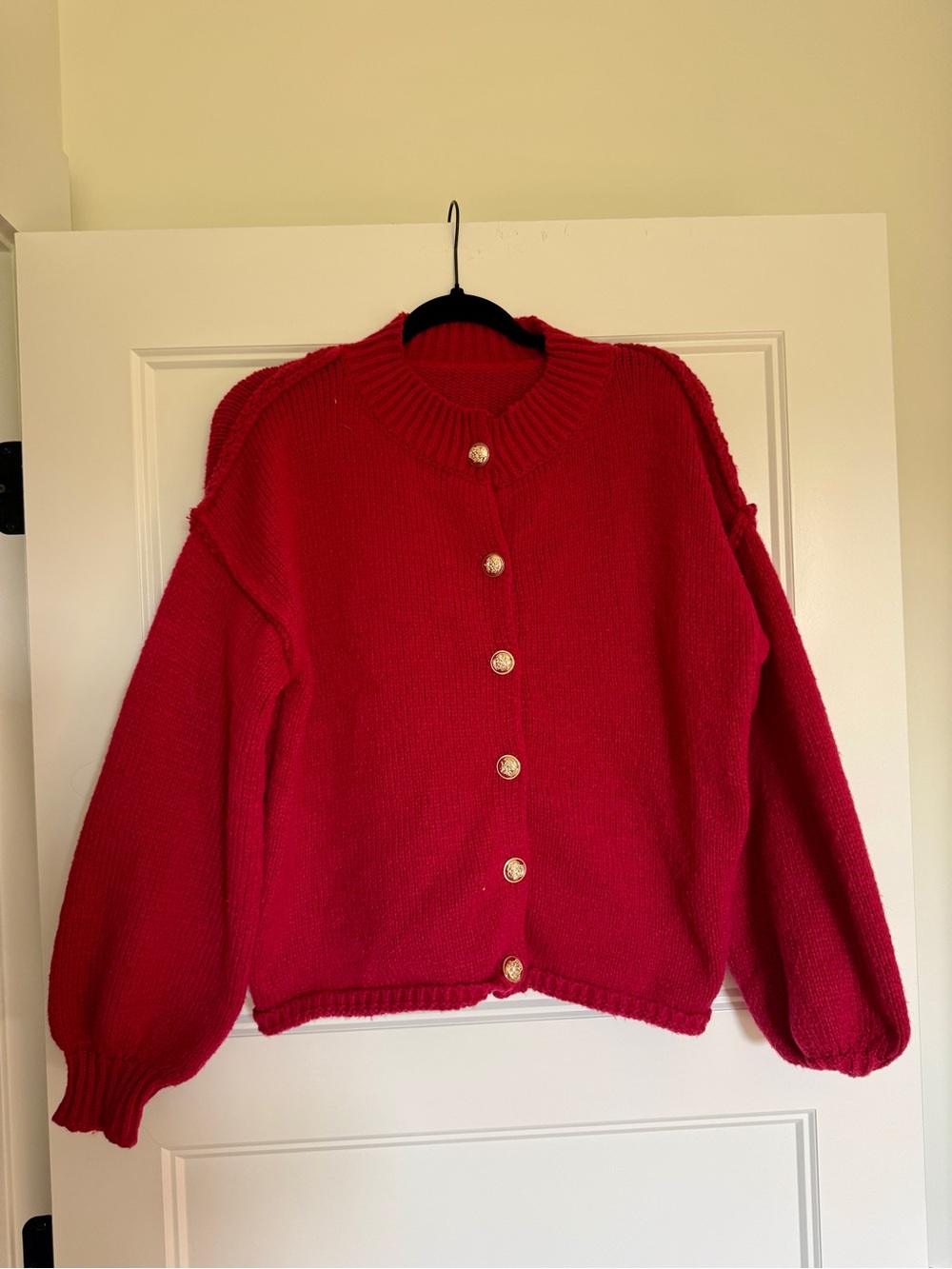 Women’s Soft Oversized Red Button-Front Women's Sweater Cardigan - Size Small
